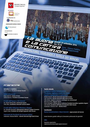 Convegno comunicazione a Siena, Giani: "Dobbiamo sostenere azioni per la tutela dei minori"