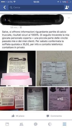Vende partite truccate su gruppo Facebook di Siena