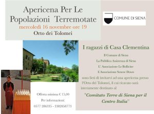 Apericena all'Orto dei Tolomei in favore dei terremotati