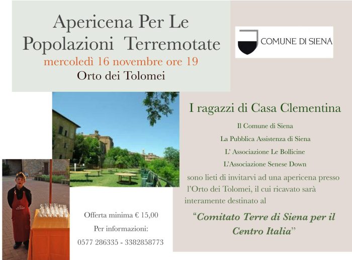 Apericena all'Orto dei Tolomei in favore dei terremotati