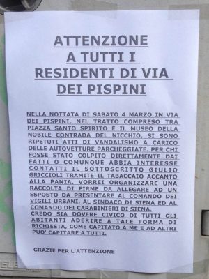 Atti di vandalismo in via dei Pispini: gli abitanti firmano un esposto