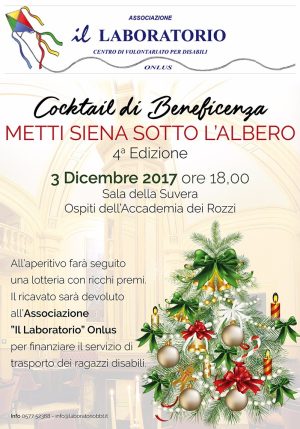 Il 3 dicembre ai Rozzi l'aperitivo di beneficenza "Metti Siena sotto l'albero"