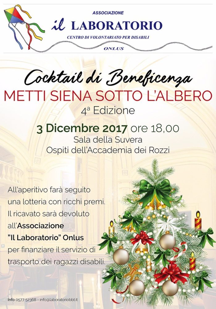 Il 3 dicembre ai Rozzi l'aperitivo di beneficenza "Metti Siena sotto l'albero"