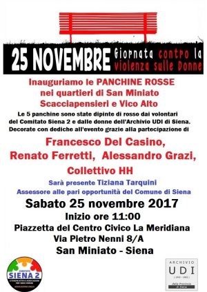 A Siena panchine dipinte per protesta contro la violenza sulle donne