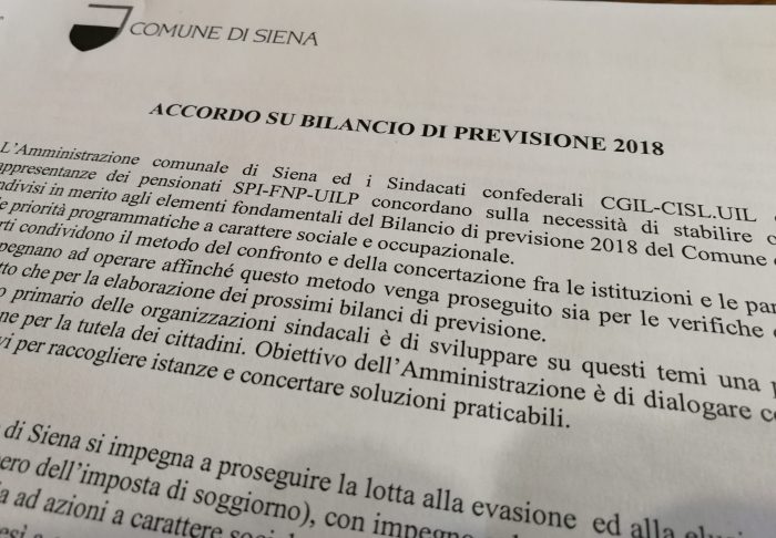 Bilancio di previsione 2018: siglato accordo con i sindacati