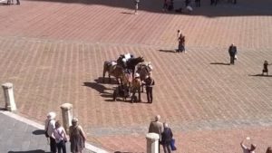 Pellegrini arrivano a Siena a cavallo: multati
