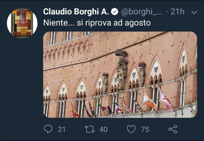 Onorevole della Lega twitta sul Palio e viene scambiato per un post sul governo