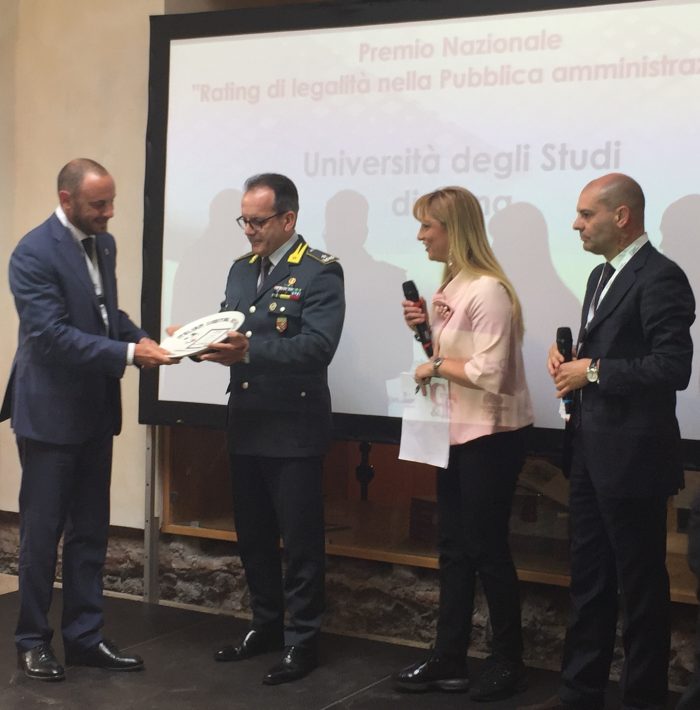 L'Unisi premiata al Quirinale per il miglior "Rating di Legalit&agrave; nella Pubblica Amministrazione"
