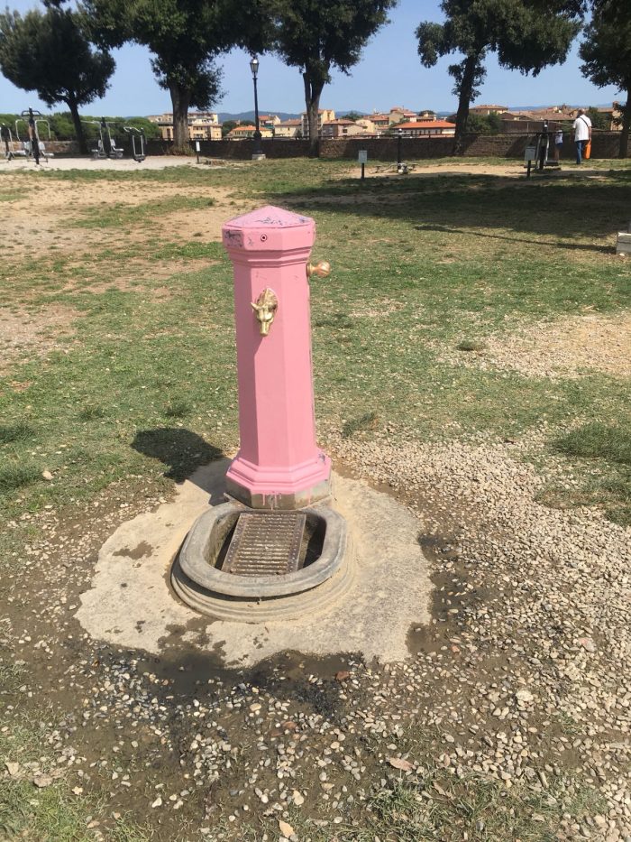 Fontanella in Fortezza dipinta di rosa nella notte