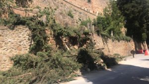 Crolla un muro a Pienza: intervengono i Vigili del Fuoco