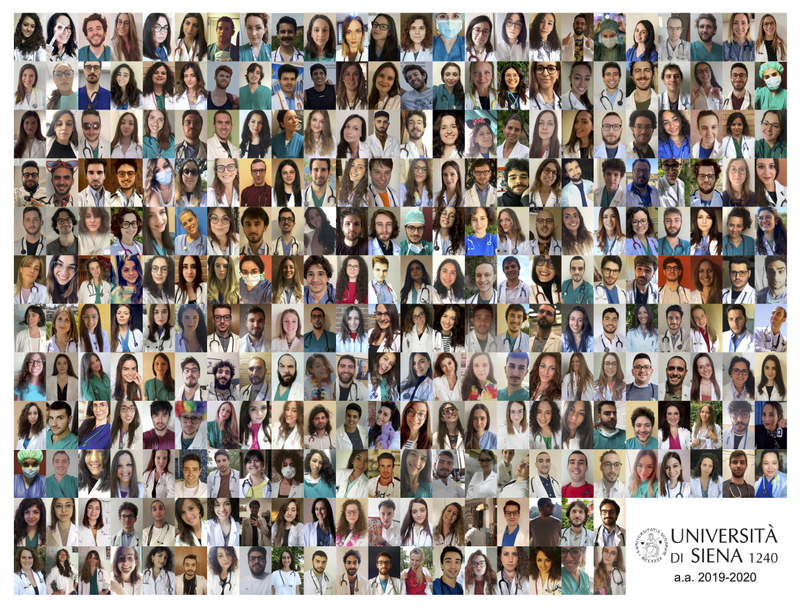 Studenti dell'ultimo anno di Medicina, foto di gruppo virtuale per festeggiare la fine delle lezioni