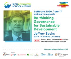 Jeffrey Sachs inaugurer&agrave; la 3&ordf; edizione della Siena Advanced School on Sustainable Development 2020