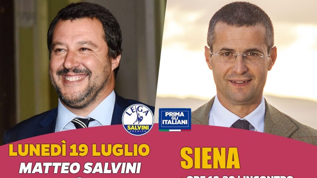 Suppletive: luned&igrave; 19 Matteo Salvini a Siena per sostenere Marrocchesi Marzi