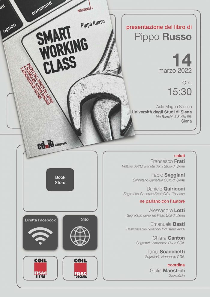 Smart working settore credito, il 14 marzo a Siena iniziativa Fisac Cgil con Pippo Russo e Tania Scacchetti