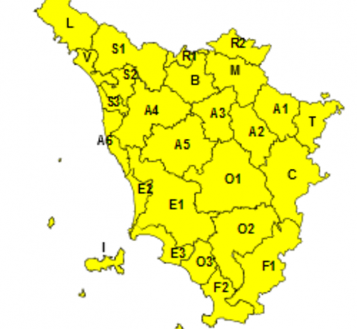 Maltempo: codice giallo domani per temporali forti in tutta la Toscana