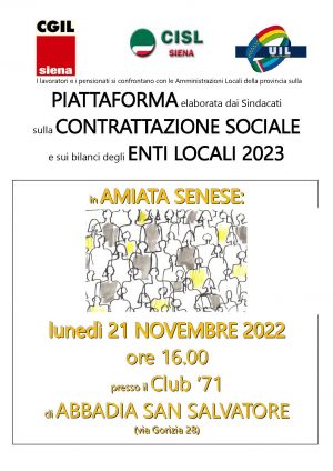 CGIL, CISL e UIL Siena: &ldquo;Gi&agrave; inviata a Provincia e Comuni nostra piattaforma per contrattazione sociale e bilanci 2023&rdquo;
