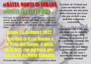 Sicurezza nelle strade: flash mob di associazioni ciclistiche e podistiche a Siena