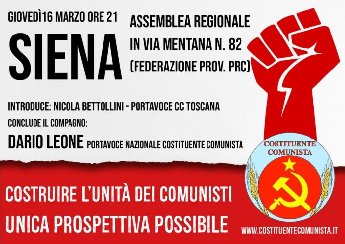 Nasce a Siena la Costituente Comunista, nuova forza politica per unire tutte le anime della sinistra