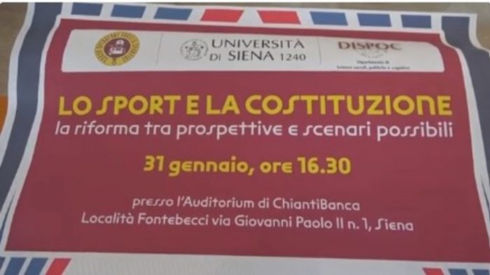 "Lo Sport e la Costituzione. La Riforma tra prospettive e scenari possibili", convegno a Siena