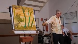 AlValenti con il suo spettacolo nella Contrada della Selva per l'inizio dei corsi di tamburo e bandiera