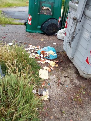 Casetta, piazzola dei cassonetti invasa sai rifiuti