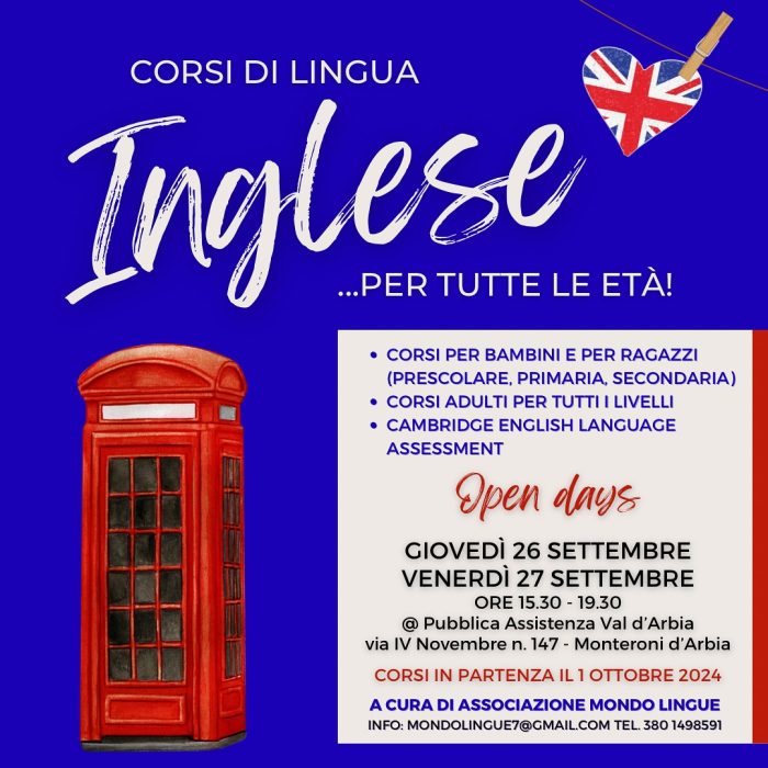 Alla Pubblica Assistenza Val d&rsquo;Arbia tornano i corsi di inglese