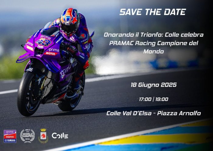 Colle Val d'Elsa celebra il titolo mondiale MotoGP 2024: Piazza Arnolfo in Festa con Yamaha Prima Pramac