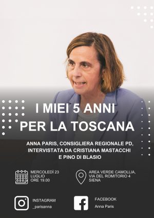 "I miei 5 anni per la Toscana", Anna Paris presenta il suo resoconto di mandato
