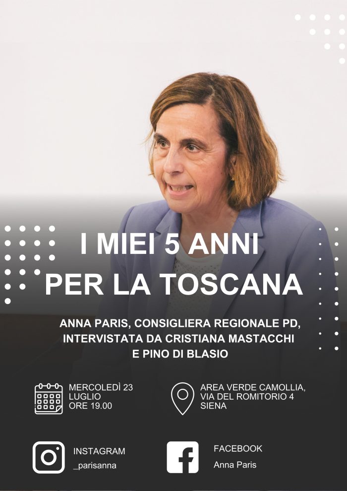 "I miei 5 anni per la Toscana", Anna Paris presenta il suo resoconto di mandato