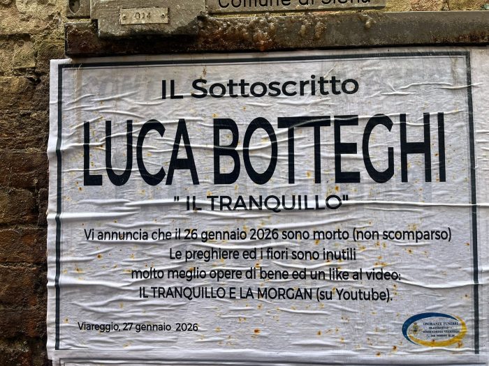 Siena, l&rsquo;ultimo scherzo di Luca &ldquo;Il Tranquillo&rdquo;: il suo manifesto &egrave; poetica di stile