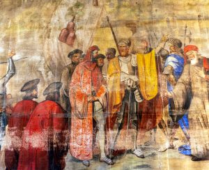 Montalcino, restauro del prezioso sipario del Teatro degli Astrusi del pittore senese Alessandro Maffei