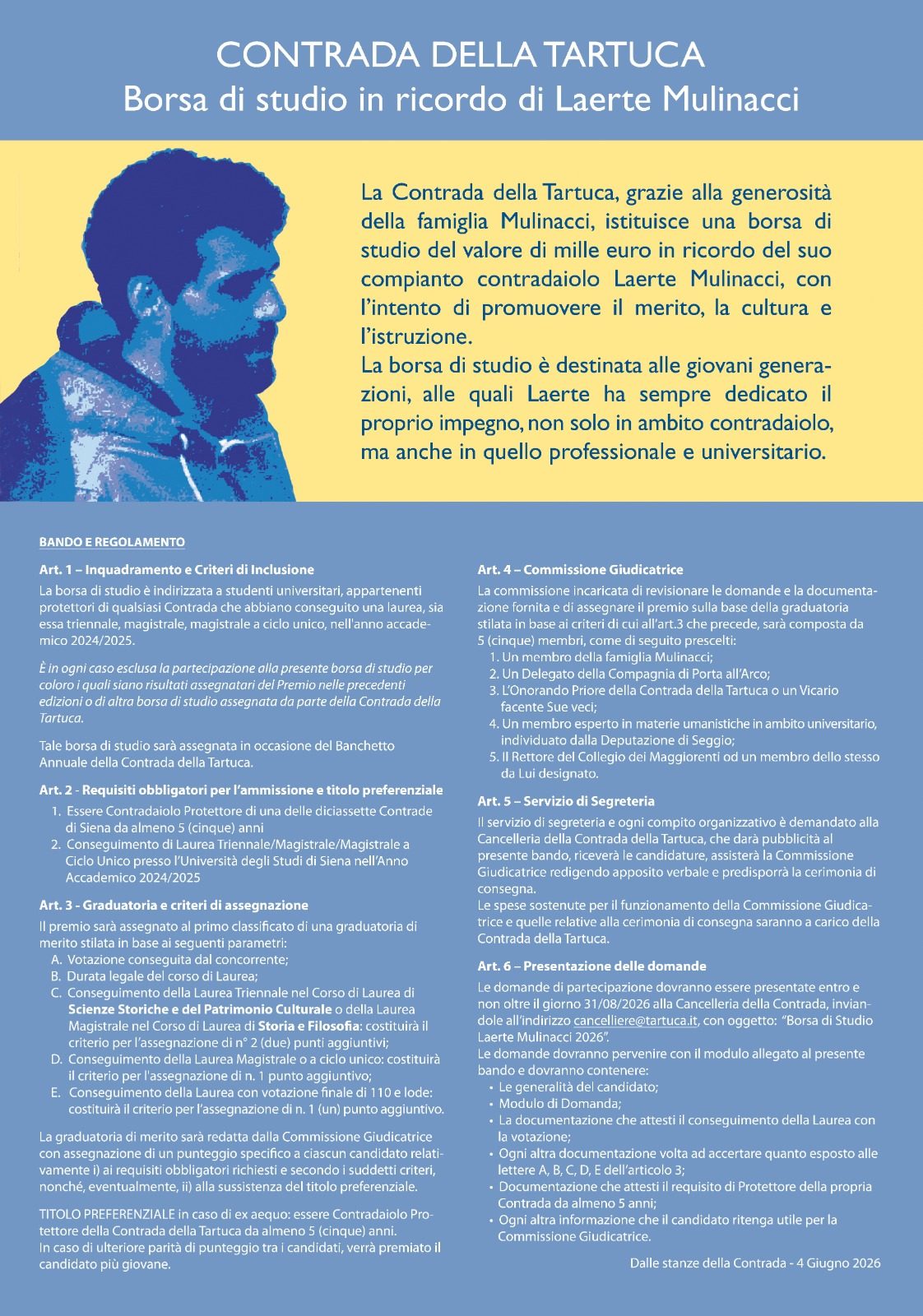 Bando borsa di studio in ricordo di Laerte Mulinacci