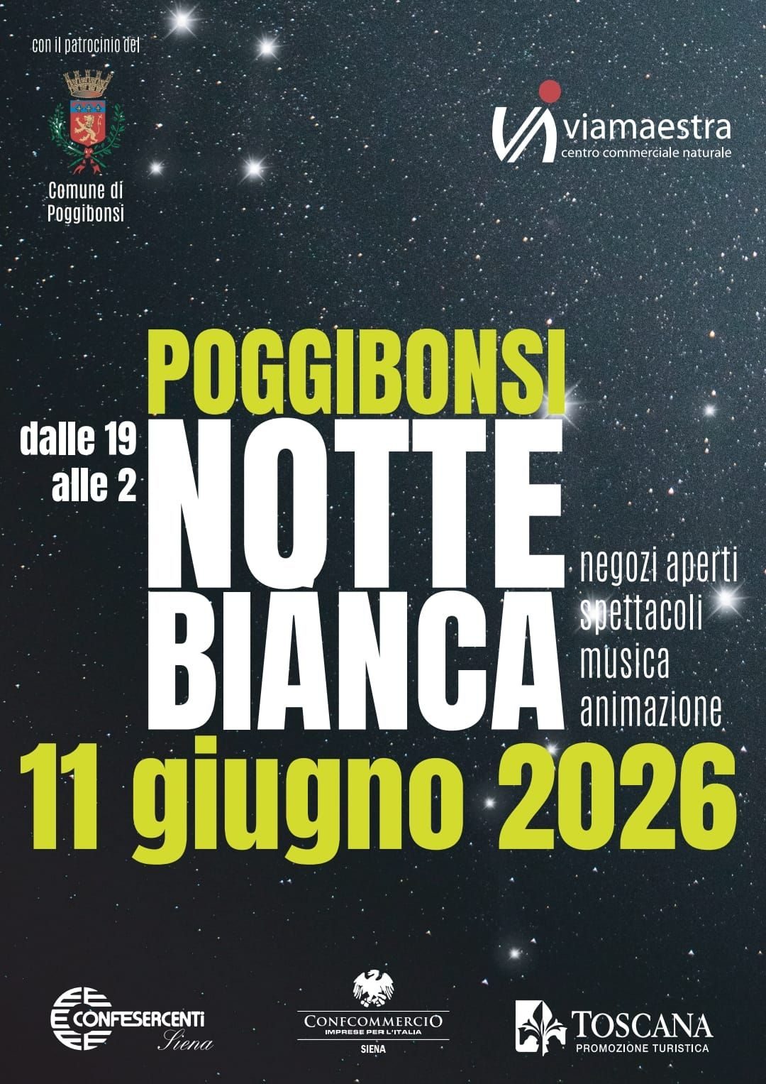 Poggibonsi si accende con la Notte Bianca 2026