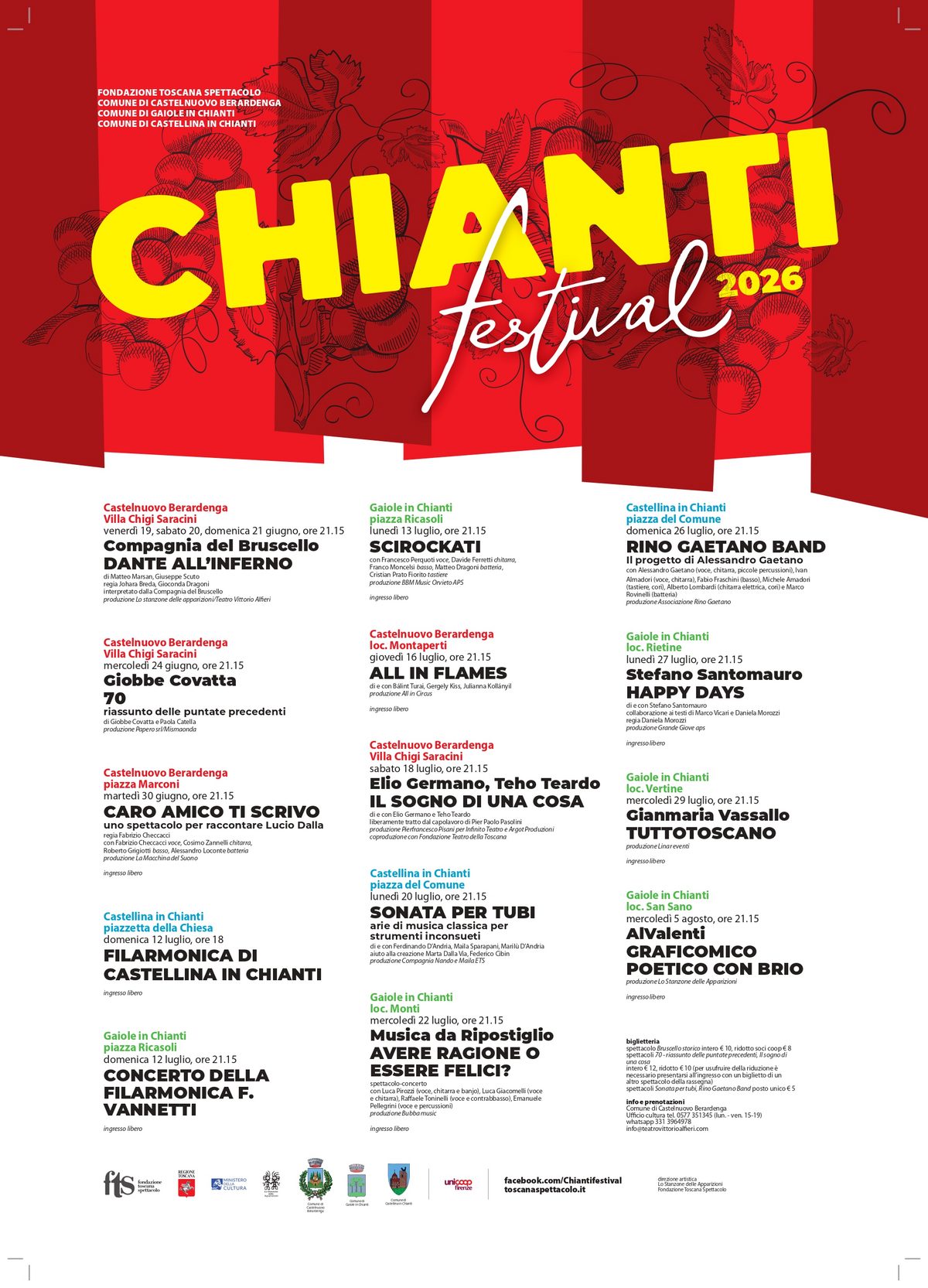 Chianti Festival 2026: Giobbe Covatta, Elio Germano e Teho Teardo, Rino Gaetano…