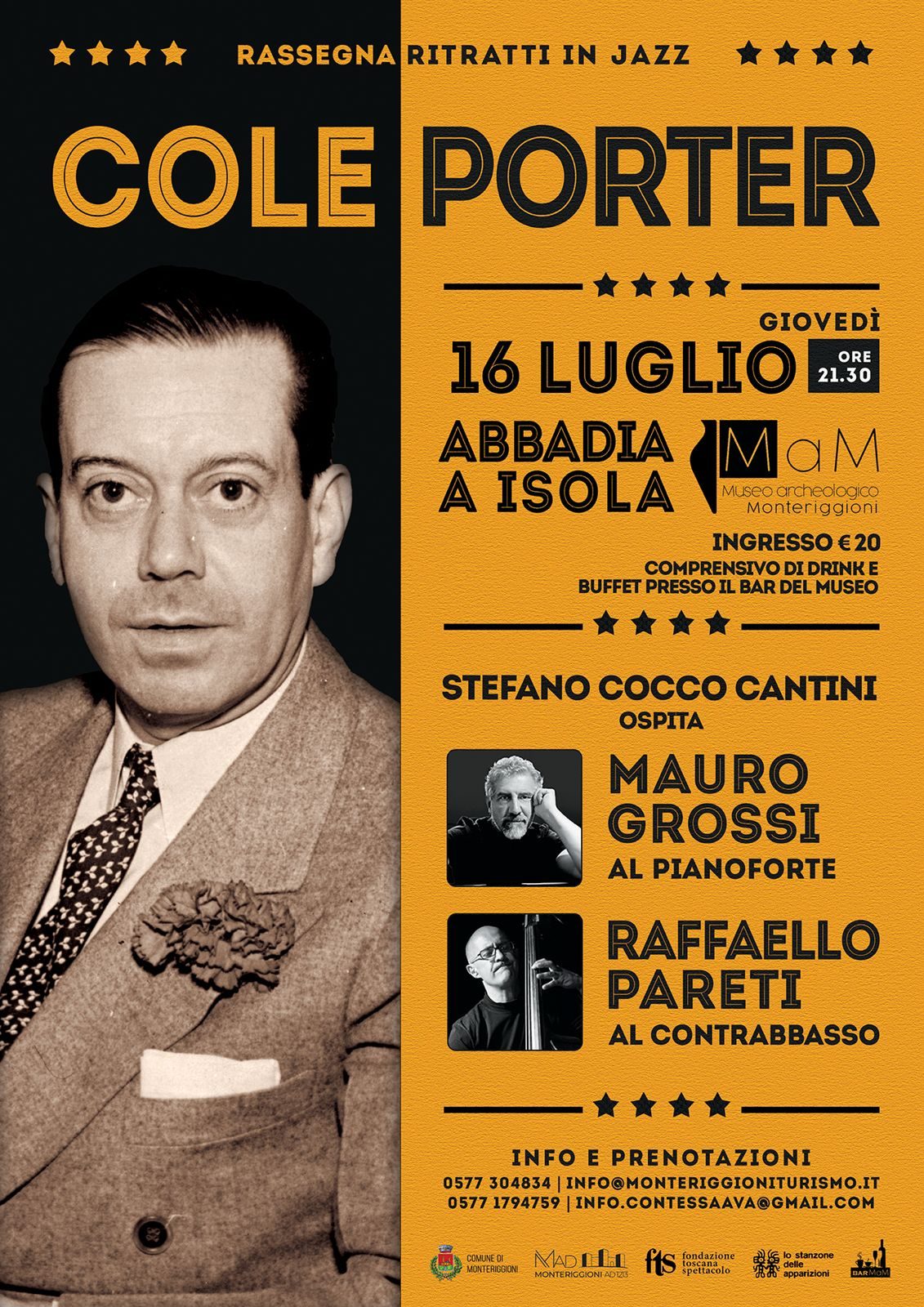 Abbadia Isola (Monteriggioni): 16 luglio, ore 21.30, la rassegna “Ritratti in J…