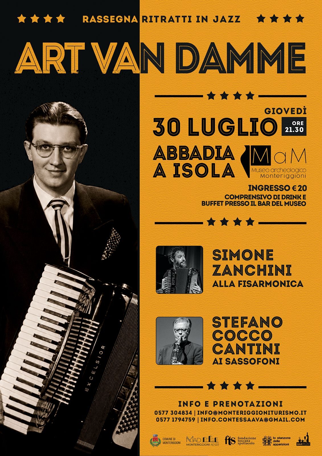 Ritratti in Jazz ad Abbadia a Isola, 30 luglio, ore 21.30: Art Van Damme e la s…