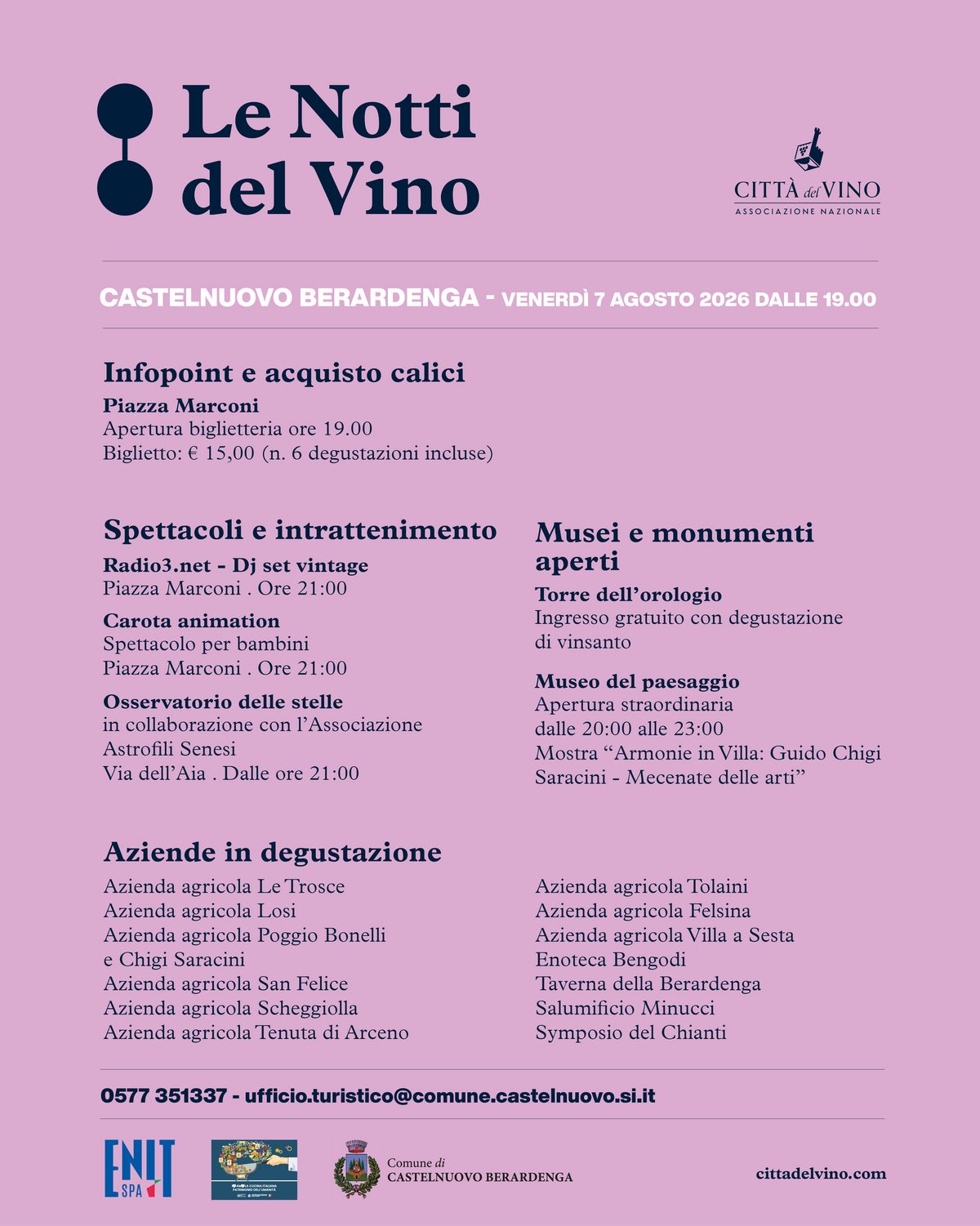 Castelnuovo Berardenga protagonista de Le Notti del Vino. Venerdì 7 agosto, dal…