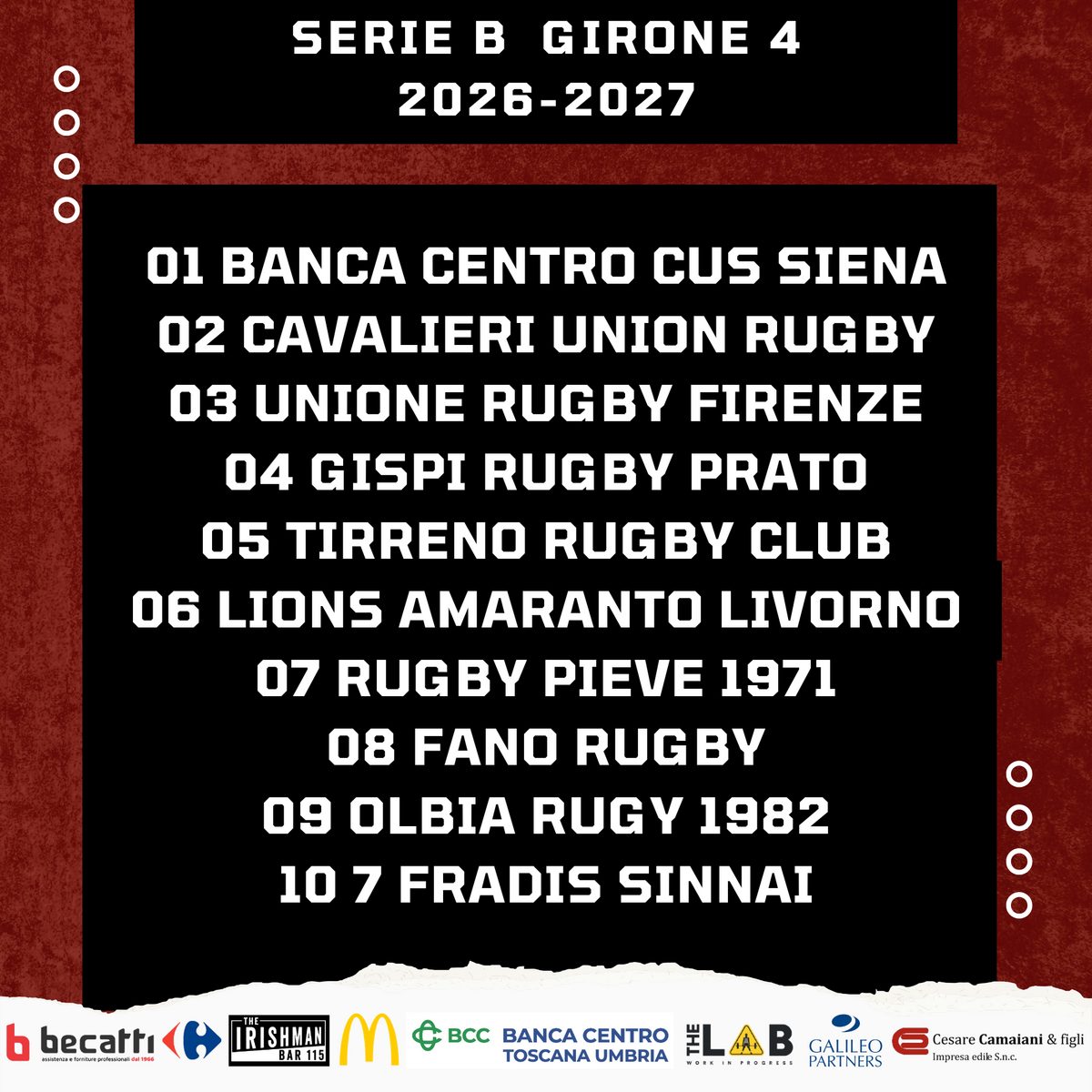 RUGBY: Il calendario