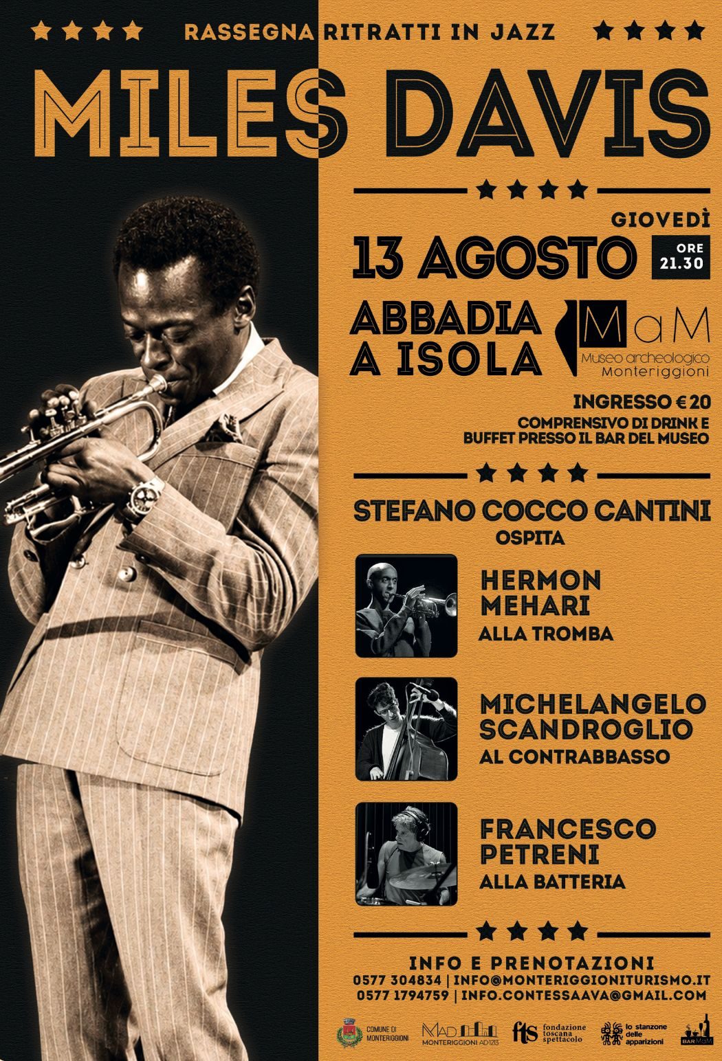 Ritratti in Jazz: una serata dedicata a Miles Davis. Giovedì 13 agosto, ore 21.…
