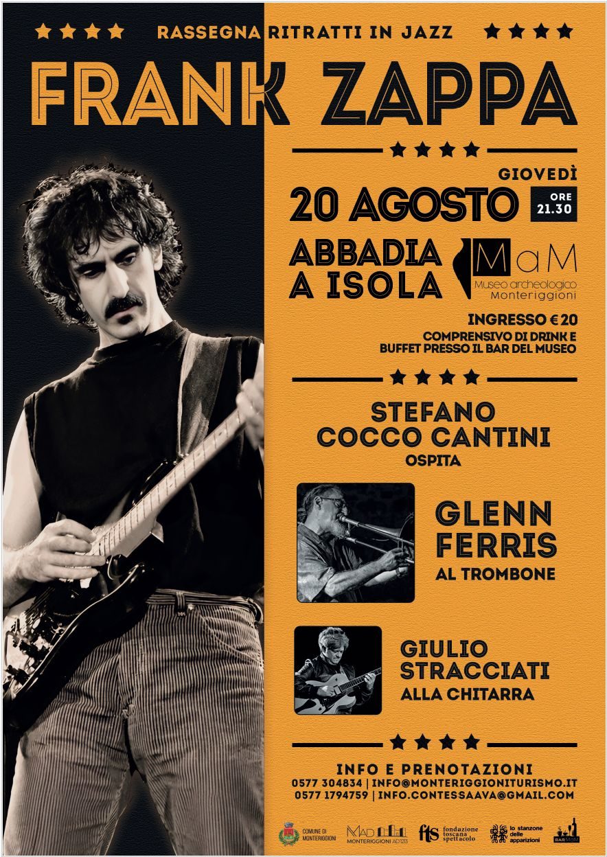 Ritratti in Jazz, 20 agosto, ore 21.30: ad Abbadia Isola un omaggio a Frank Zap…