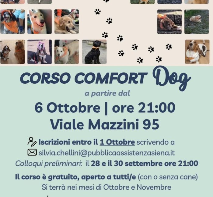 Pubblica Assistenza di Siena, al via i corsi per soccorritori e &ldquo;Comfort dog&rdquo;
