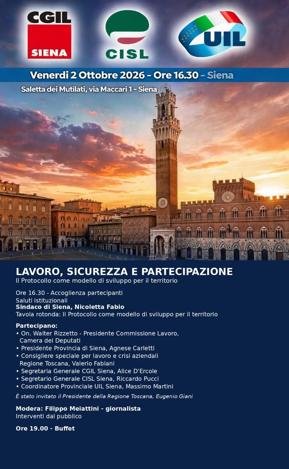 RECALL cs/invito DOMANI a Siena iniziativa pubblica CGIL CISL UIL con Istituzio…