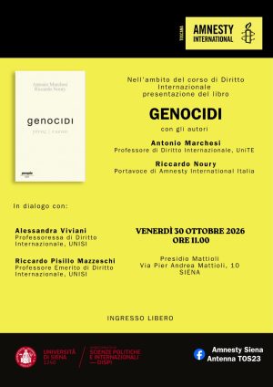 Universit&agrave; di Siena, Amnesty International presenta il libro &ldquo;Genocidi&rdquo;: incontro al Polo Mattioli